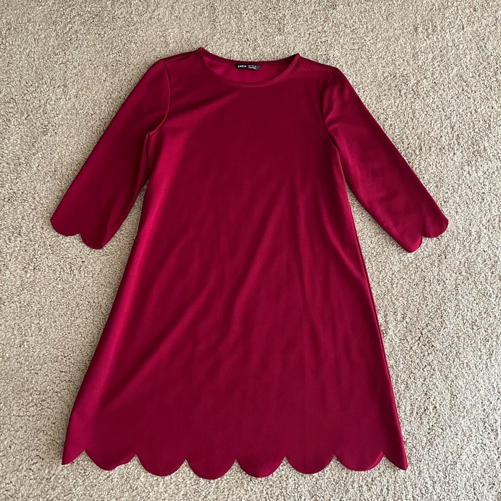 Red Scalloped Hem Dress